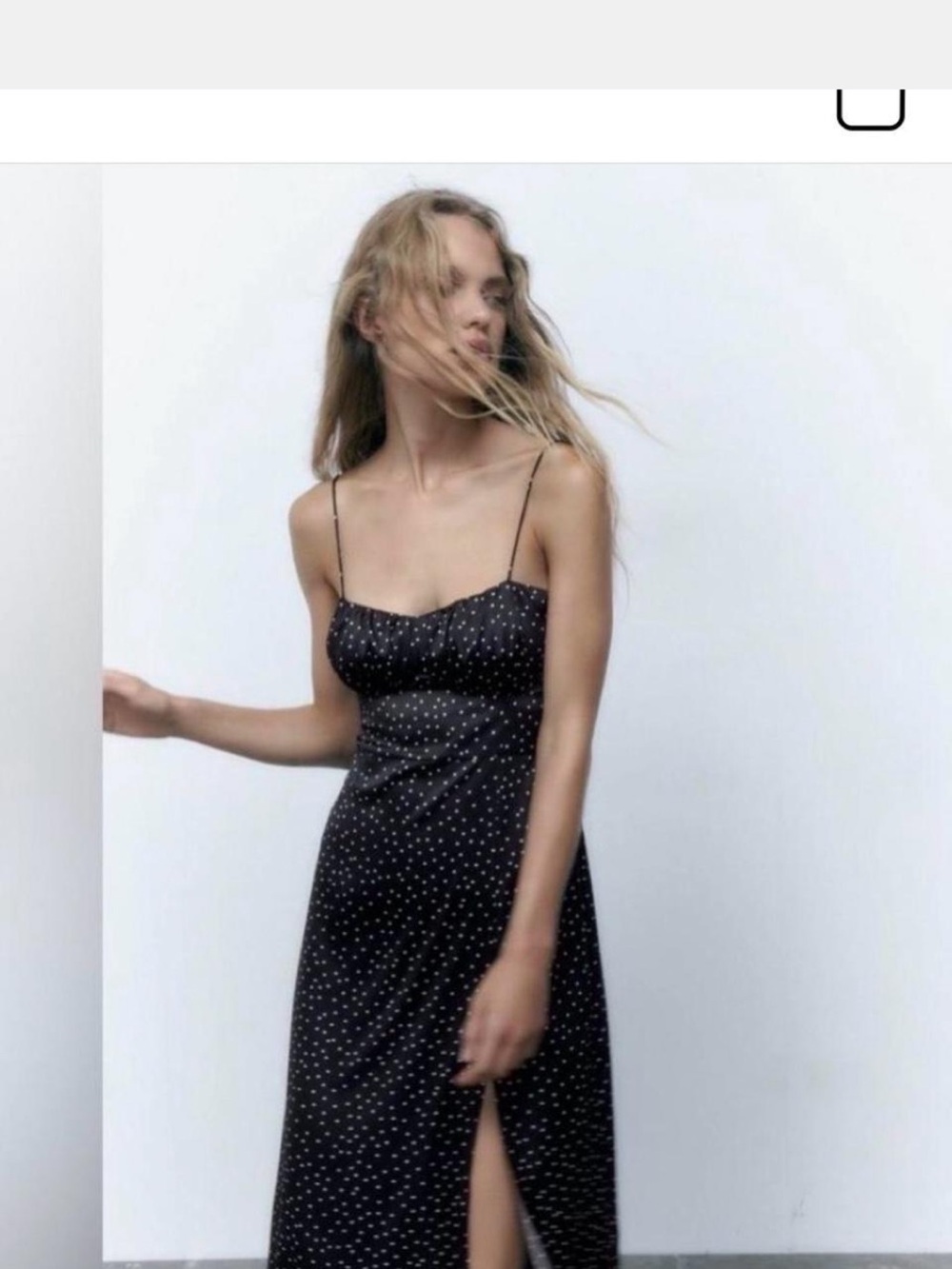 Zara Black Polka Dot Slip Dress with Side Slit